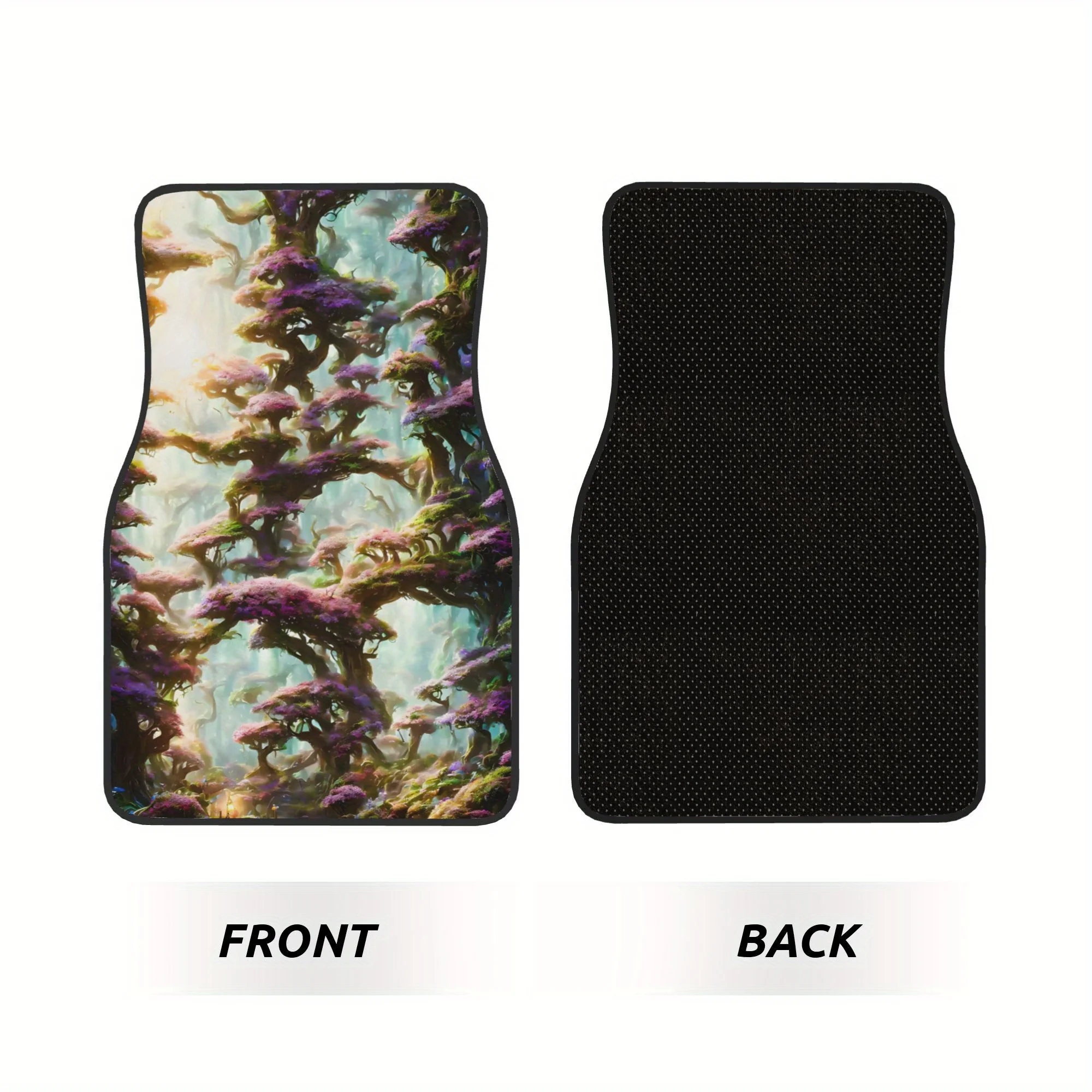 4pcs Shadows On The Ground Of A Forest With Purple Flowers Pattern Universal Car Floor Mats - Polyester Material, Non-Slip Liner