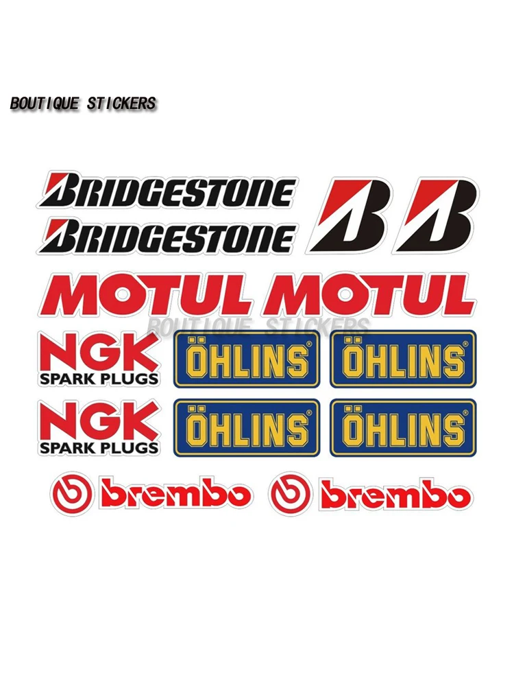 14Pcs Exquisite rubber tire sponsor sticker Motul Ohlins NGK laminated sticker suitable for waterproof PVC on all vehicles