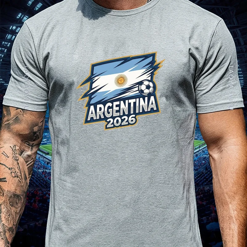 Men Women Argentina National Team Champion T Shirt High Demand Tear Edge Sun Flag Side Soccer 2026 Graphic Cotton Fan Tshirt