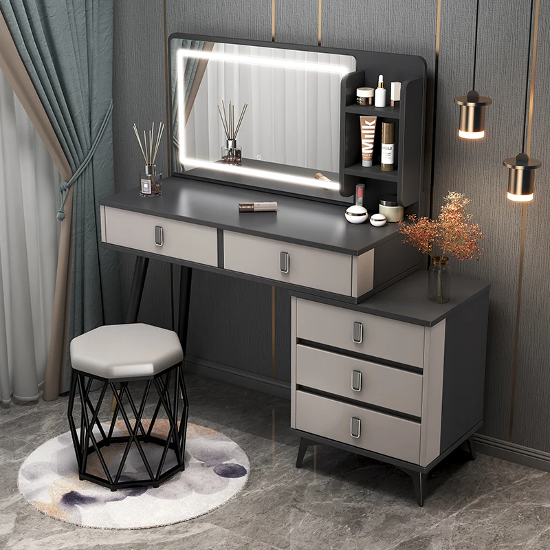 

Drawer Cabinet Wooden Dresser Modern Storage Stool Vanity Light Mirror Desk Dressers Bedroom Tocador Maquillaje Home Furniture