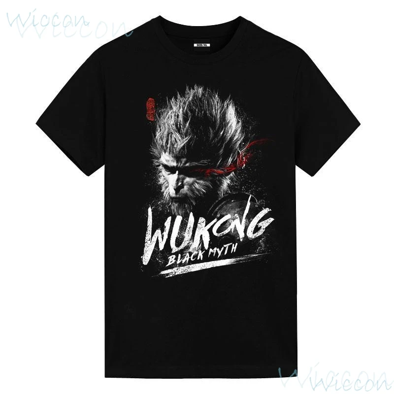 Black Myth: Wukong T-shirt Tee Print Top Cosplay Costume Anime Game Fans Clothing Halloween Party Men Outfits Gaming Peripherals