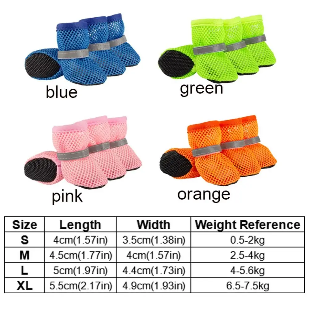 4pcs/set Fashion Breathable Dog Mesh Shoes Non-slip Reflective Dog Net Shoes Wear Resistant Pet Short Boots Spring