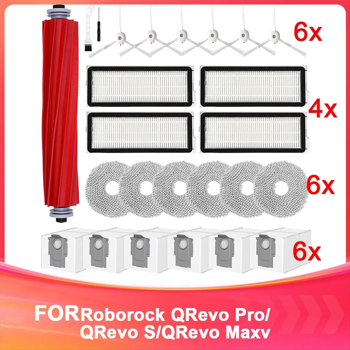 HLES Accessory Set for Roborock Qrevo Pro/Qrevo S/Qrevo MaxV Robot Vacuum Cleaner, for Roborock Replacement Parts Main Brush