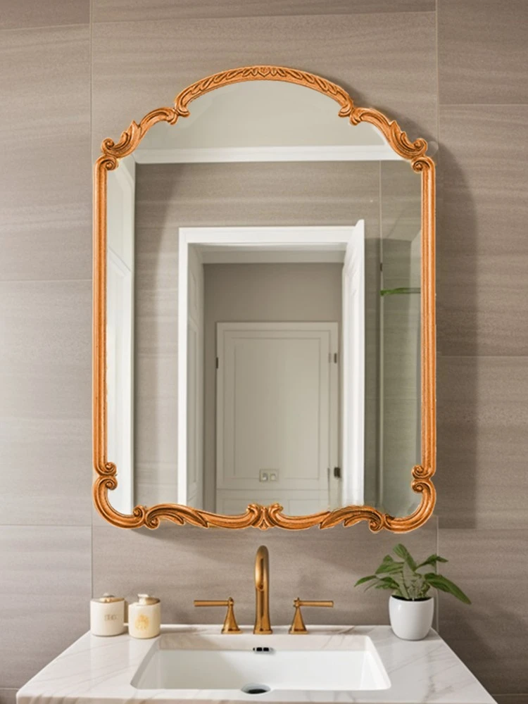 French retro wall bathroom bathroom makeup carved dressing mirror