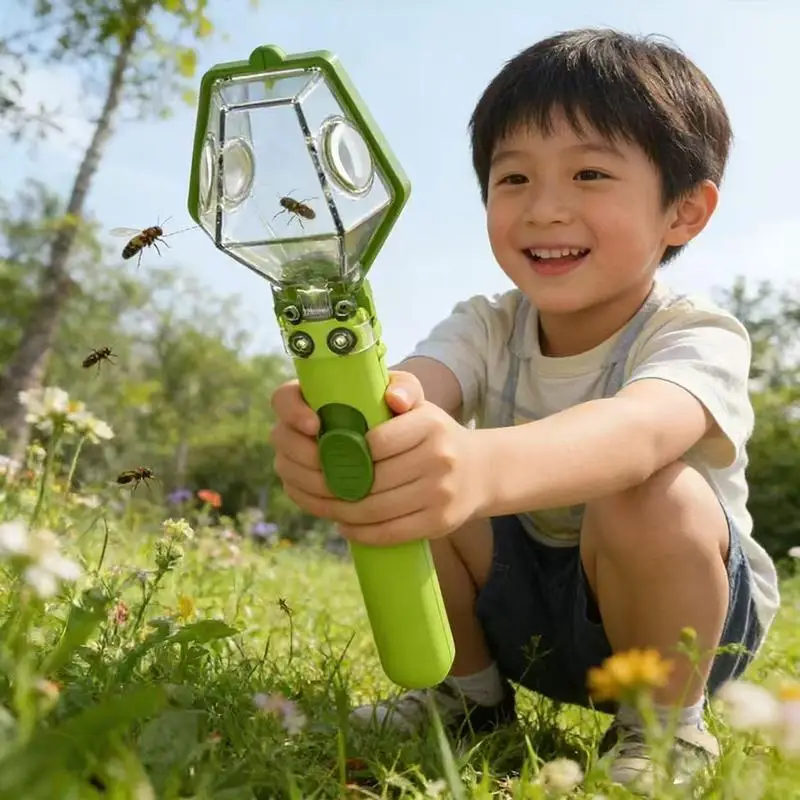 Portable Easy to Carry Insect Catcher Toy Push Type Transparent Bug Observer Box for Kids Park Hiking Adventure Play
