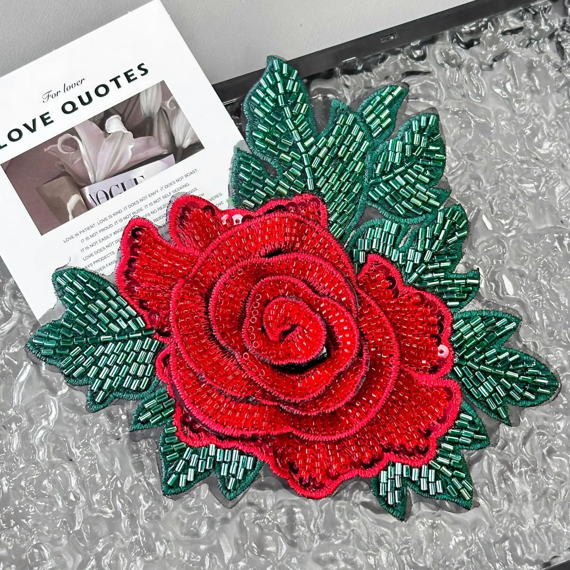 3D Handmade Beaded Rose Applique Brooches Embroidered Fabric Patches for Kids' Clothing, Dresses, Hair Accessories & DIY Crafts