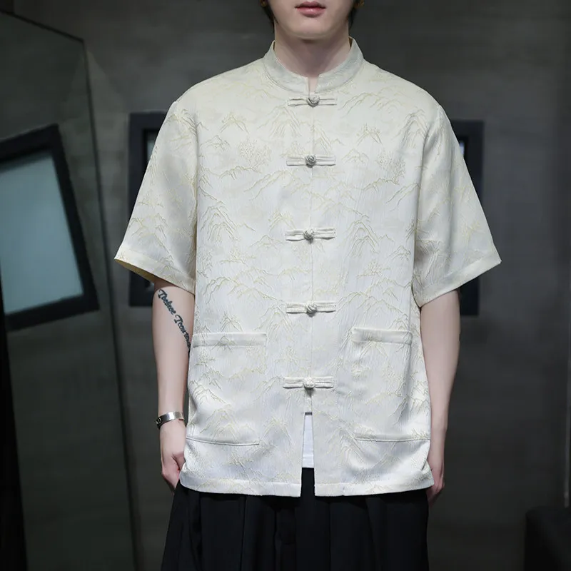 

Свободный крой, летний костюм ort Sve irt Jaet, новый китайский мужской модный костюм Тан на пуговицах в стиле ретро, модный костюм Zhongan