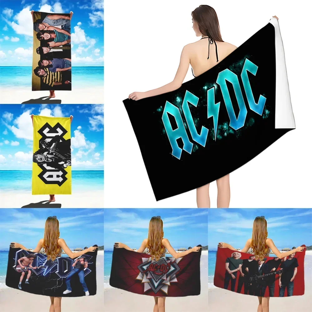 A-AC D-DC Band Beach Towel Microfiber Sand Free Quick Dry Soft Sandproof Pool Towels Gift for Women Travel Gym Shower Camping