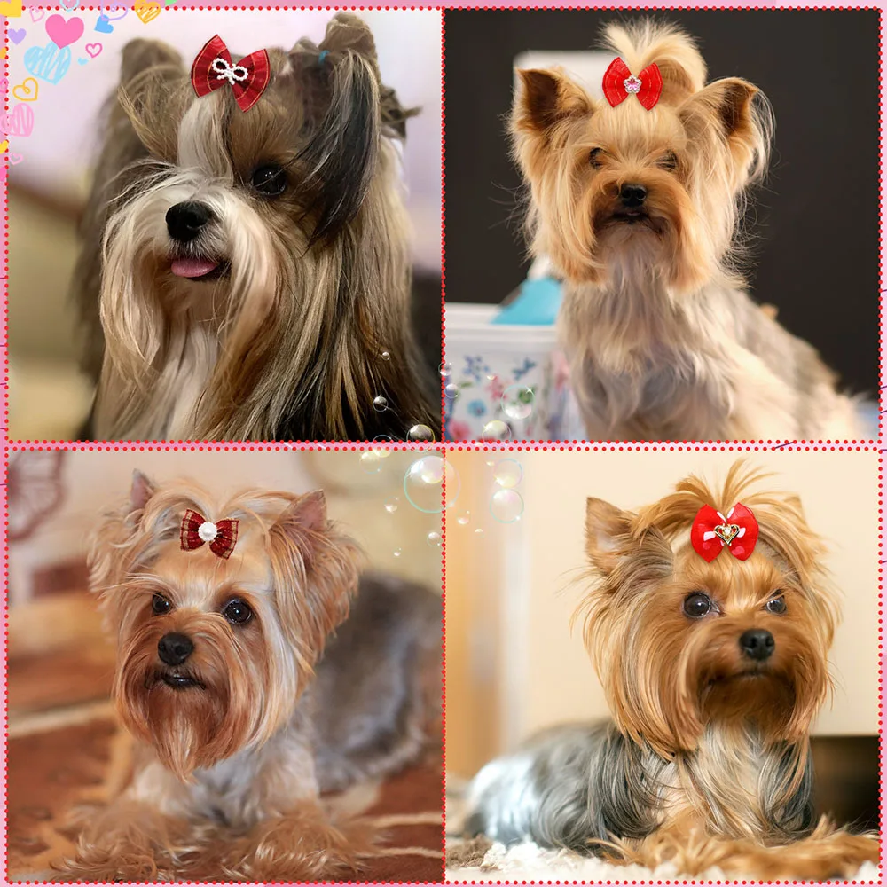 10/20PCS Puppy Bows 2024 New Red Series Dog Bows With Rubber Bands Pet Accessories For Dogs and Cats Handmade Cute Dog Bowknots