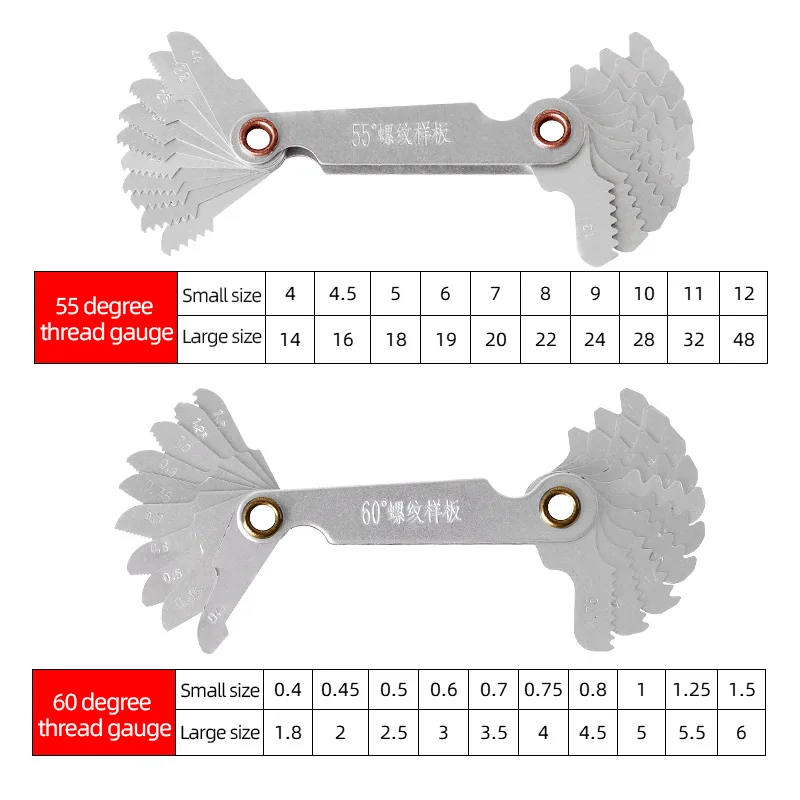 55/60 Degree Metric Thread Plug Gauge  Imperial Gear Tooth Screw Pitch Gauges Carbon Steel Measuring Tool Tap Thread Measurement