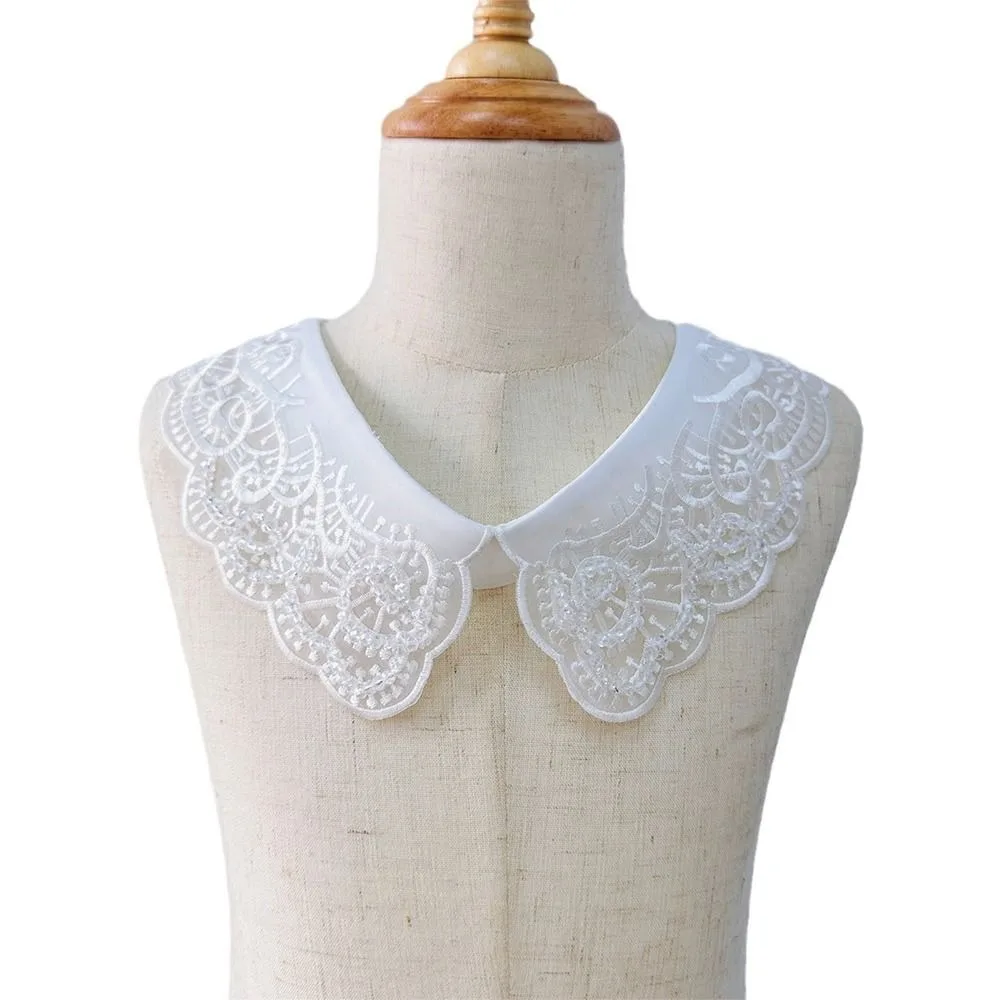 Искусственный воротник с искусственным жемчугом, универсальный белый знак с шипами, женский кружевной воротник, сетчатая шаль на шнуровке, аксессуар для воротника рубашки, женский аксессуар