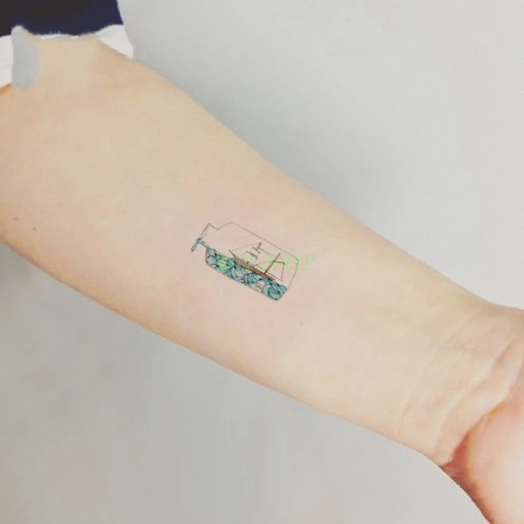 Waterproof Temporary Tattoo UFO telescope drift bottle sailing boat lamp tatto stickers flash tatoo fake tattoos for girl kids