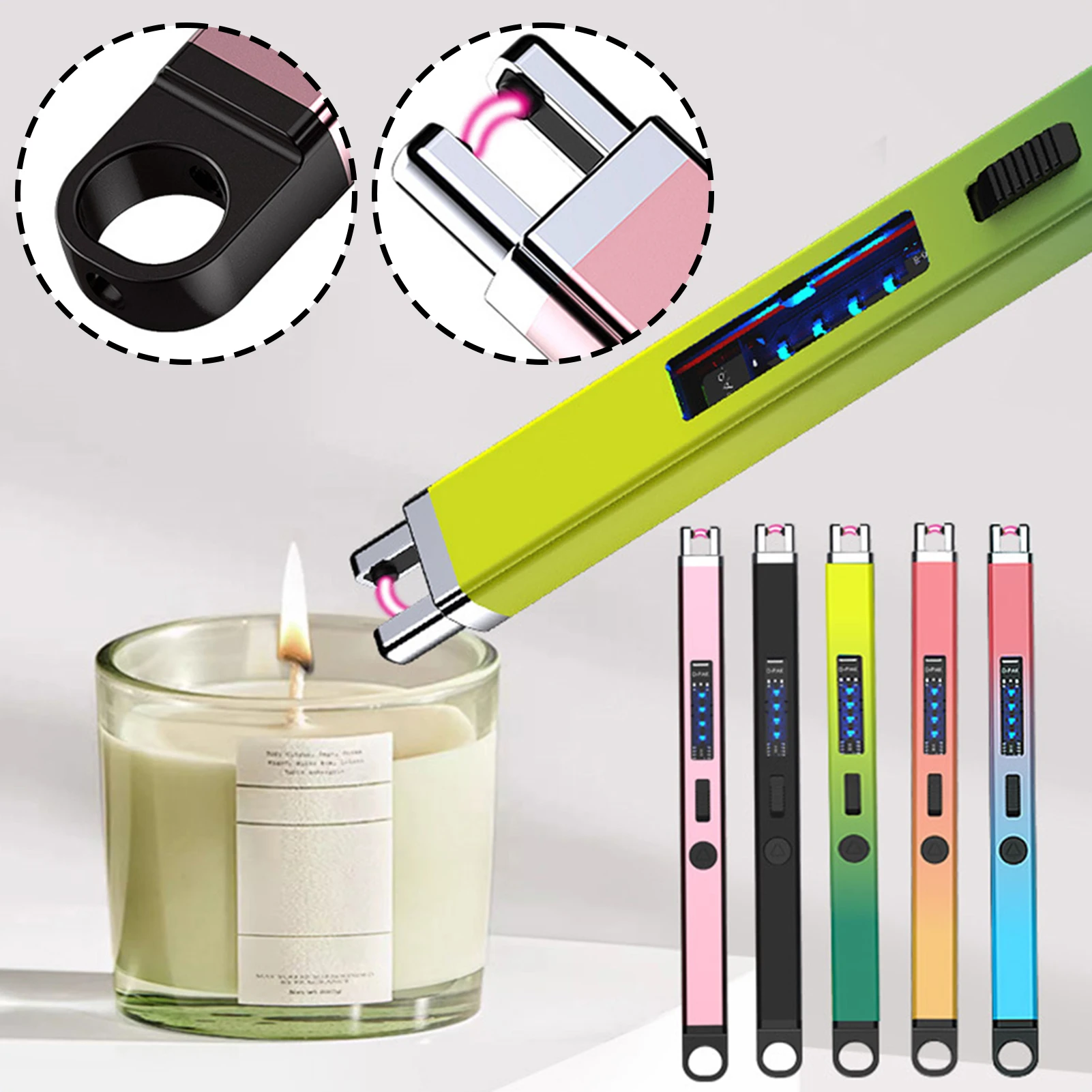 Candle Lighter USB Rechargeable Lighter Windproof LED Power Display Lighters Kitchen Gas Stove Lighter