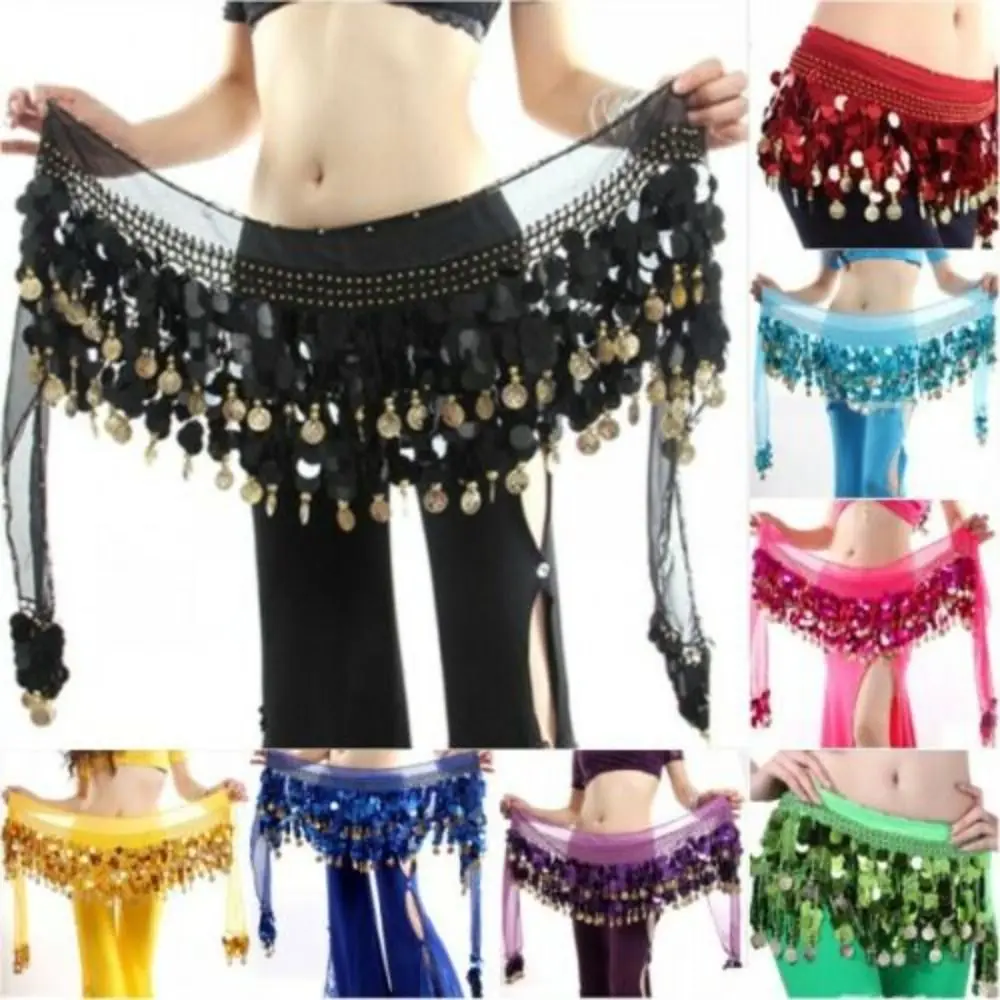 Thailand/India/Arab Dancer Sequins Tassels Skirt Women Sexy Belly Dance Hip Scarf Wrap Belt Dancer Skirt Female Show Costumes