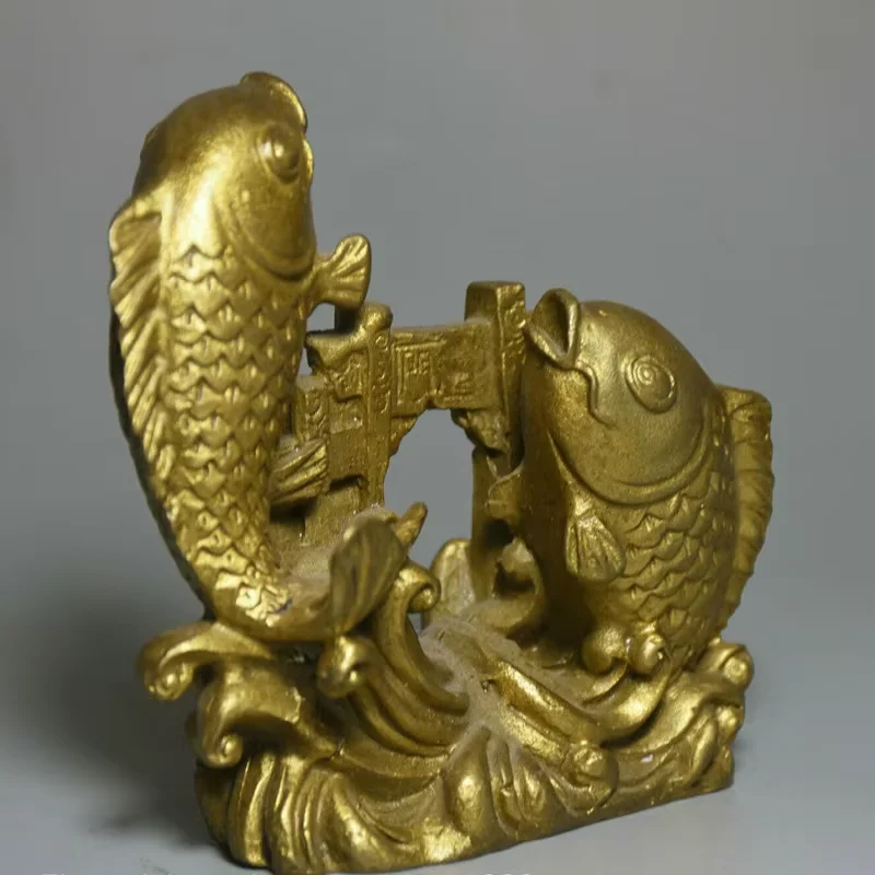 الصين النحاس النقي النحاس فنغ شوي الأسماك ذهبية القفز Longmen محظوظ الحيوان تمثال التماثيل والمنحوتات جمع الحلي هدية