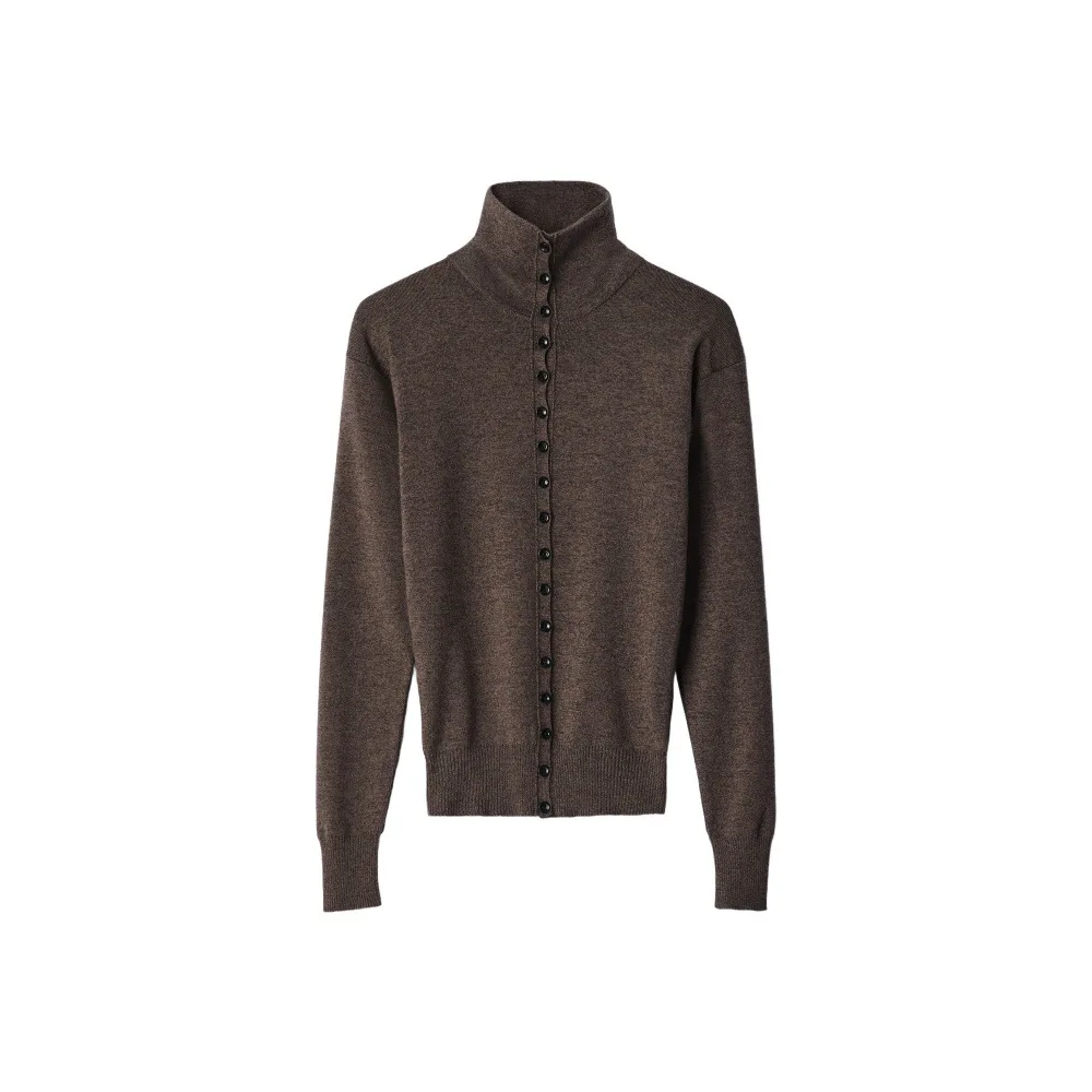 Women'S Slim-Fit High-Neck Single-Breasted Knit Cardigan – New Fine-Spun Wool Button-Up Top (2026 Autumn/Winter Collection)