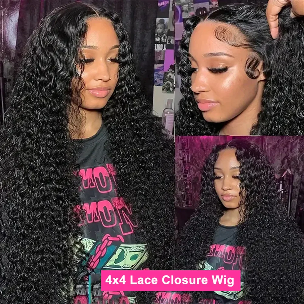 Human Hair Lace Wigs Remy Peruvian Transparent Deep Wave 4x4 Lace Closure Wig 180% Density Cranberry Hair 4x4 Lace Front Wig