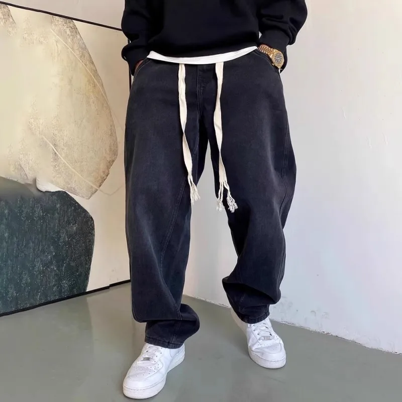 

Мужские джинсы Bla Casual American, свободные, прямые, в стиле ретро, модные, со средней высотой талии, длинные брюки, осенние, для молодежи