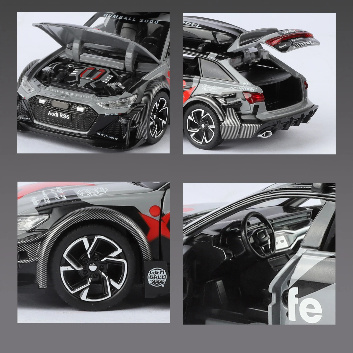 1:32 RS6 DTM Gemodificeerde Voertuig Legering Model Auto Geluid en Licht Trek kinderen Speelgoed Collectibles verjaardagscadeau