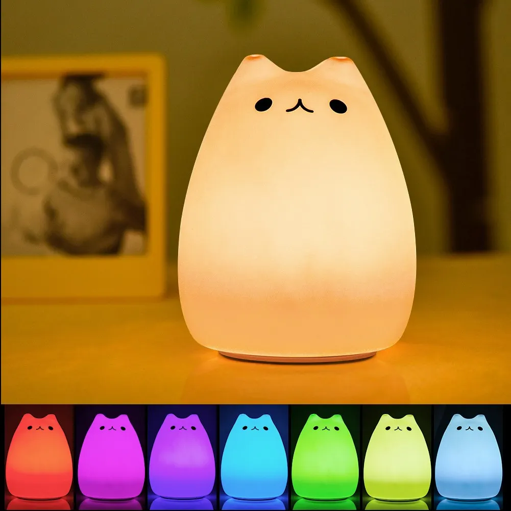 Children Night Light EECOO Cute Cat Lamp Soft Silicone Sensitive Tap Control Decompression  Children Night Light