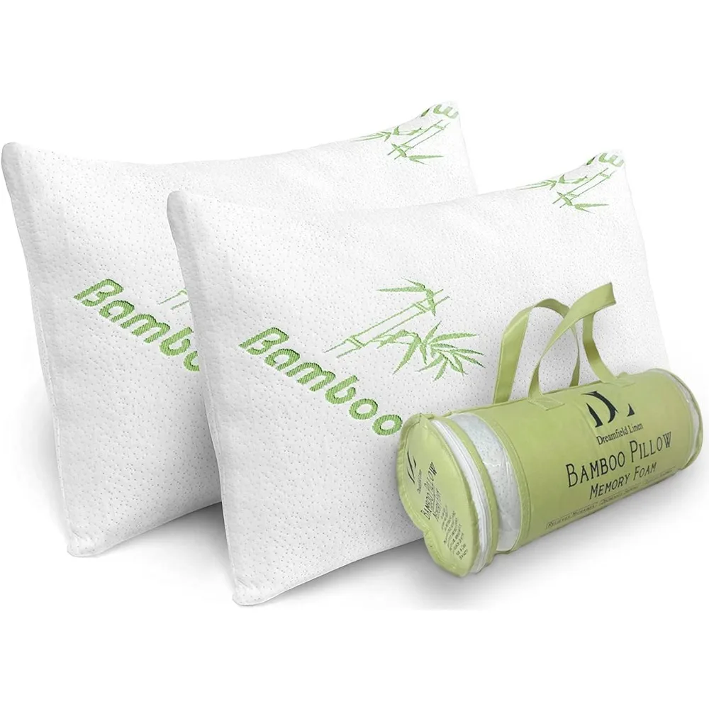 

Rayon Derived from Bamboo Pillows Queen Size Set of 2 Shredded Memory Foam for Sleeping - Ultra Soft