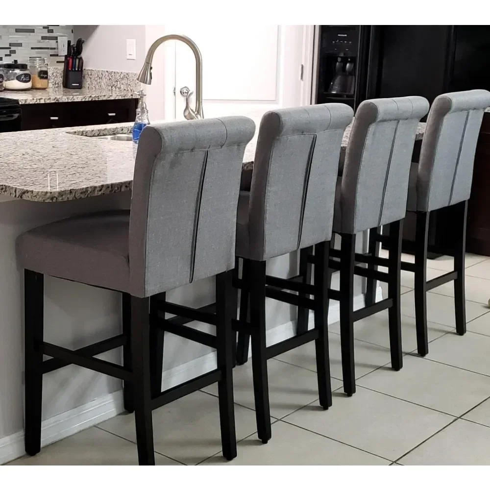 Height Chairs with Tufted Back, Bar Stools, Kitchen Island, Gray, Set of 4, 30"