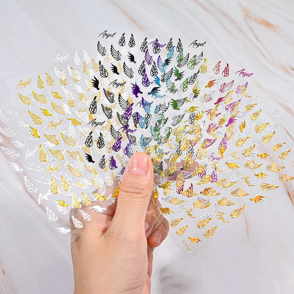 

7pcs/set Gold Silver Angel Wing Decals Bronzing Sun Moon Star Nail Art Stickers Pentagram Gel Polish Manicure Adhesive Slider