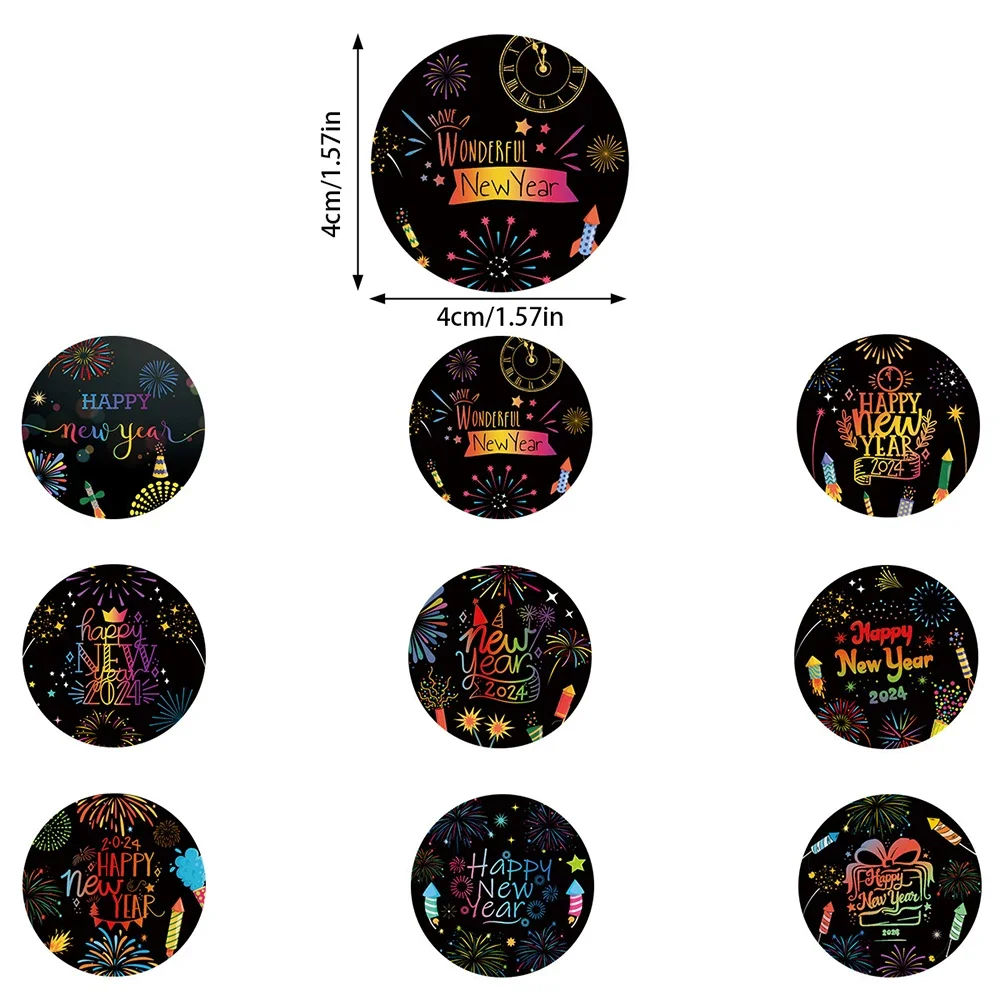 90Pcs 2024 Happy New Year Stickers Round Adhesive Label Sticker DIY Gift Box Decoration Sealing Stickers