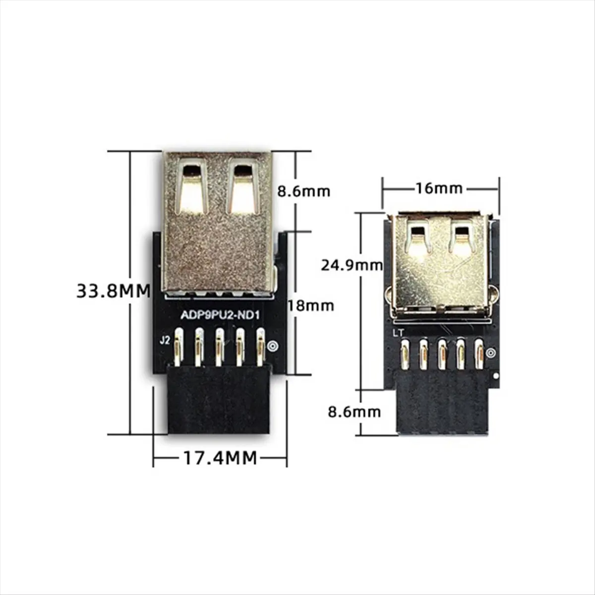 A46U 9Pin to 2 Port USB Adapter Connector PC Internal Motherboard 9Pin to USB2.0 Type A Female Converter for Desktop Computer