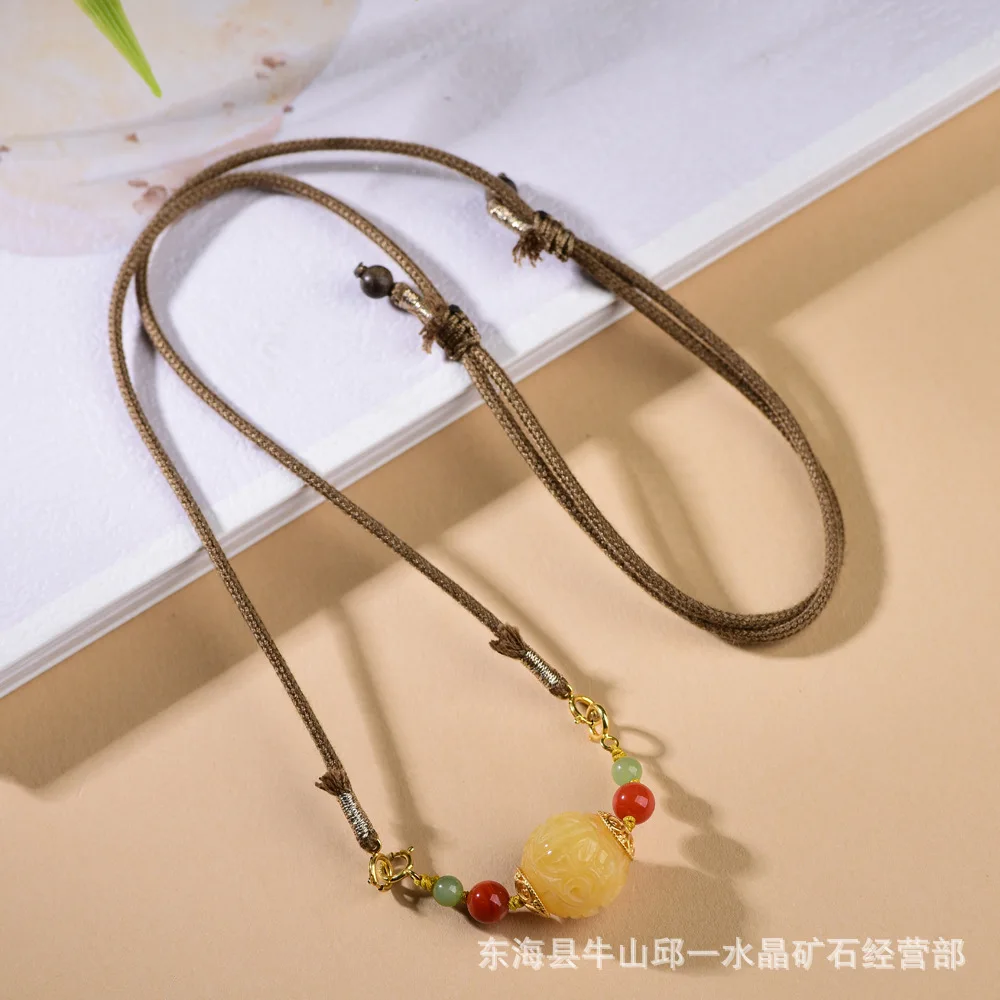 Yellow Jadeite and South Red Agate Necklace Handwoven New Chinese Style Versatile Clavicle Chain Gifts for Loved Ones Gifts