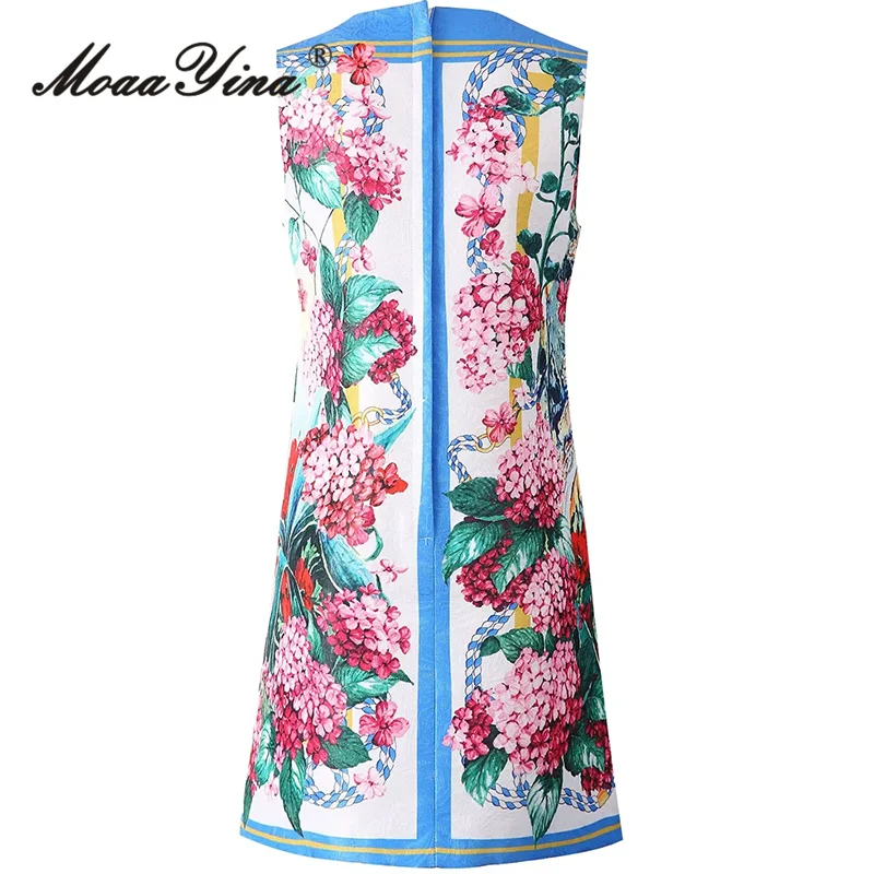 MoaaYina Fashion Designer dress Summer New Style Women's Sleeveless Jacquard Pretty Slim Elegant Print Short Dresses