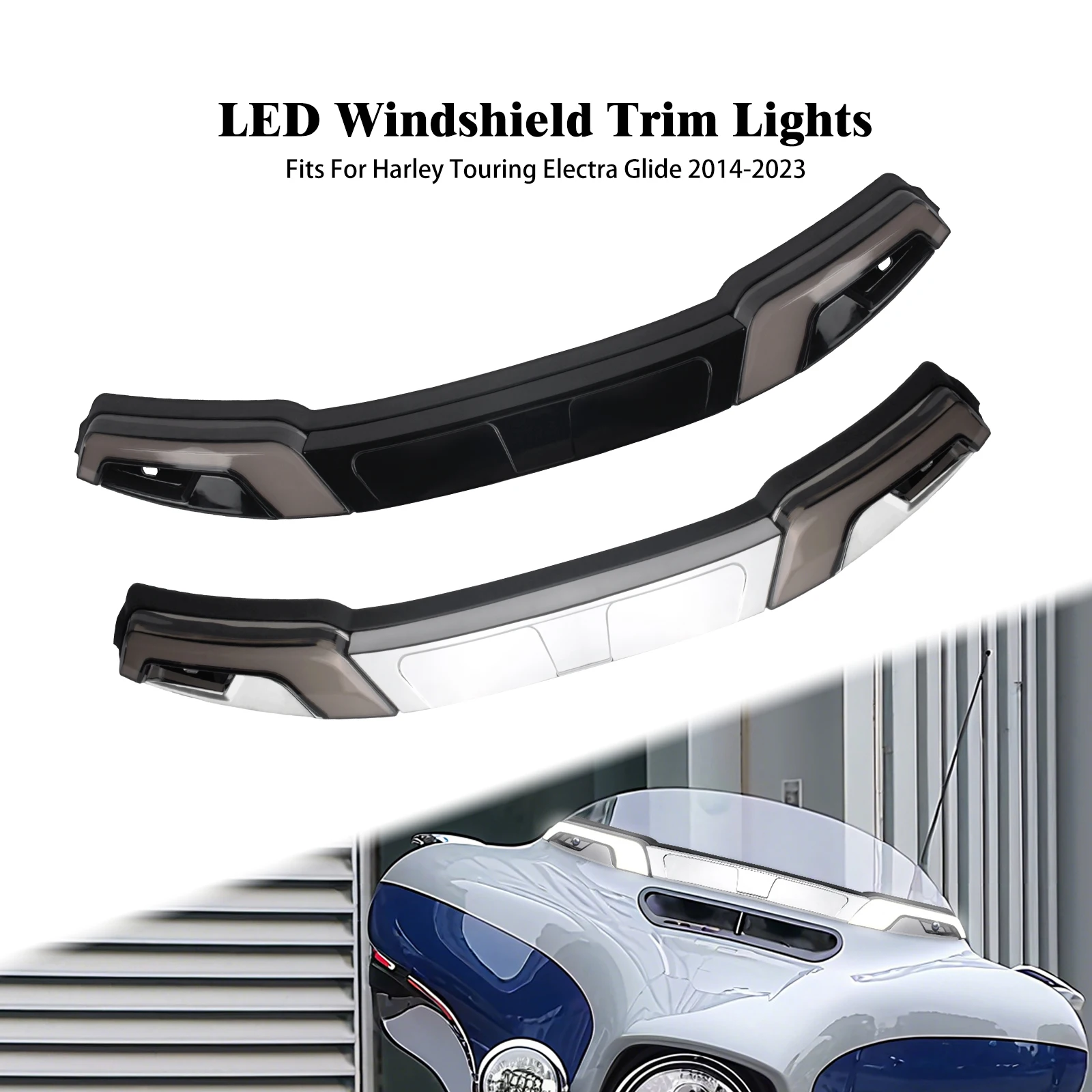 

Motorcycle Windshield Trim LED Light Turn Signal Running Side Lamp For Harley Touring Electra Street Road Glide 14-Up Tri Glide