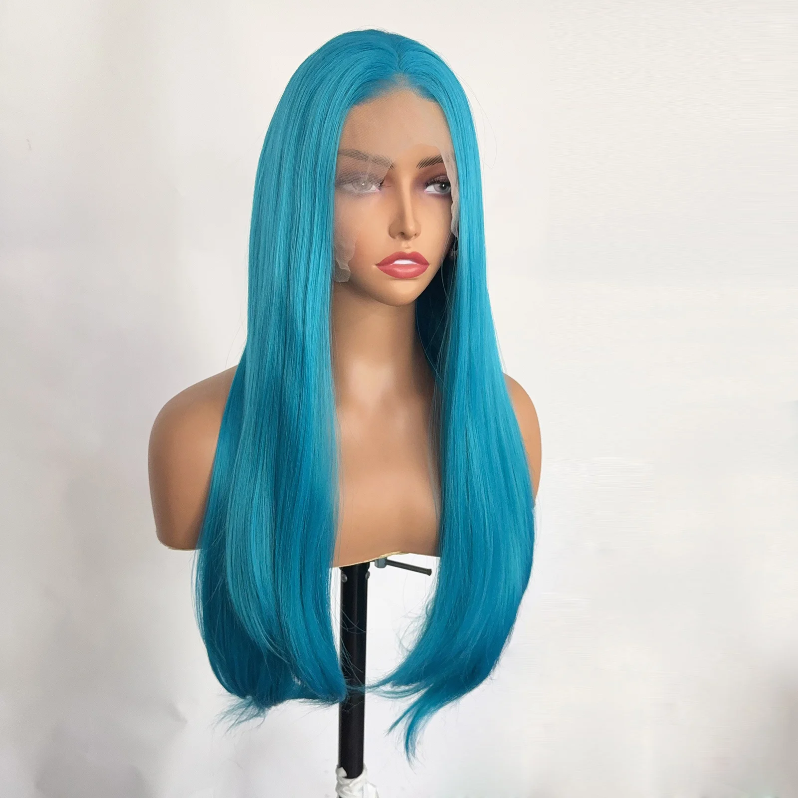 باروكة دانتيل زرقاء طويلة مستقيمة باروكات أمامية من الدانتيل للنساء 13 × 4 شعر صناعي جزء مجاني للاستخدام اليومي خط شعر طبيعي للحفلات التنكرية #5