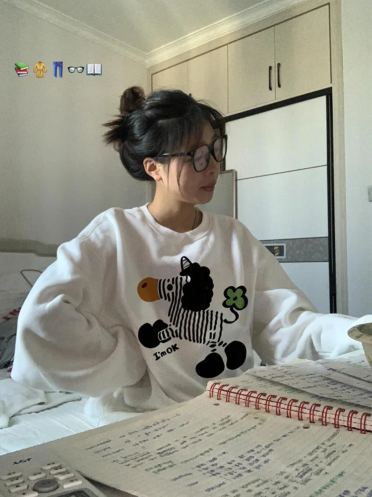 Retro American Cute Color Blo Zebra Damen Sweatshirt Frühling Herbst Lose Dünne Top College Sle rund Ne Long Sve