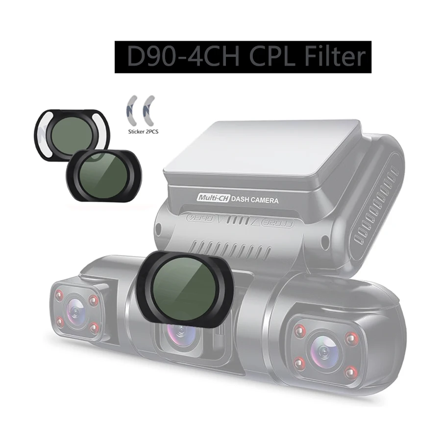 für PRUVEEO D90-4CH Dash Cam CPL Filter HD Objektiv Staubschutz Blendschutz