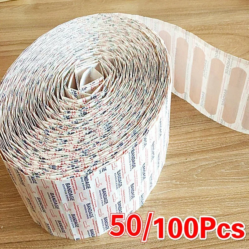 100Pcs PE/Non-woven Band-Aid Breathable Adhesive First Aids Medical Bandages Patch Cushion Wound Hemostasis Stickers