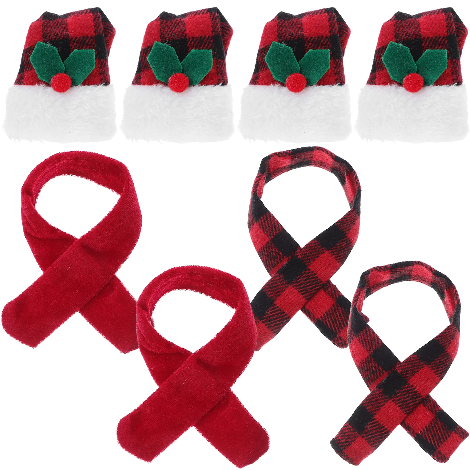 

4Sets Christmas Wine Bottle Covers Buffalo Plaid Mini Santa Hats Scarves Holiday Decorations Wine Bottle Party Favors Xmas
