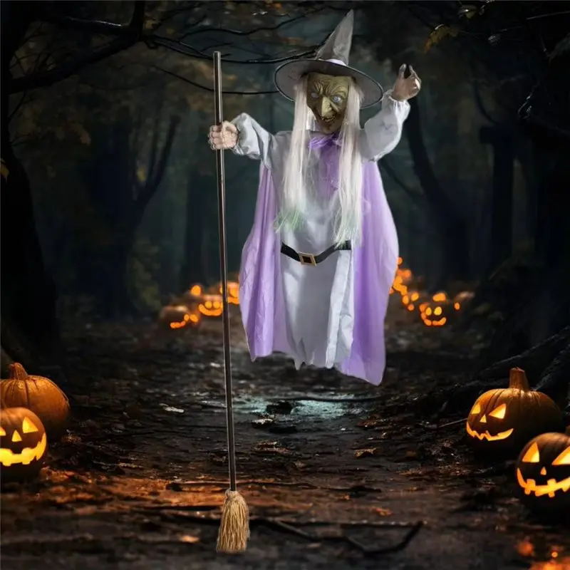 Halloween Decorations For Home-6 Ft Animated Hovering Witch Animatronics Prop-Spooky Scary Outdoor Decor For Home Exterior view 2