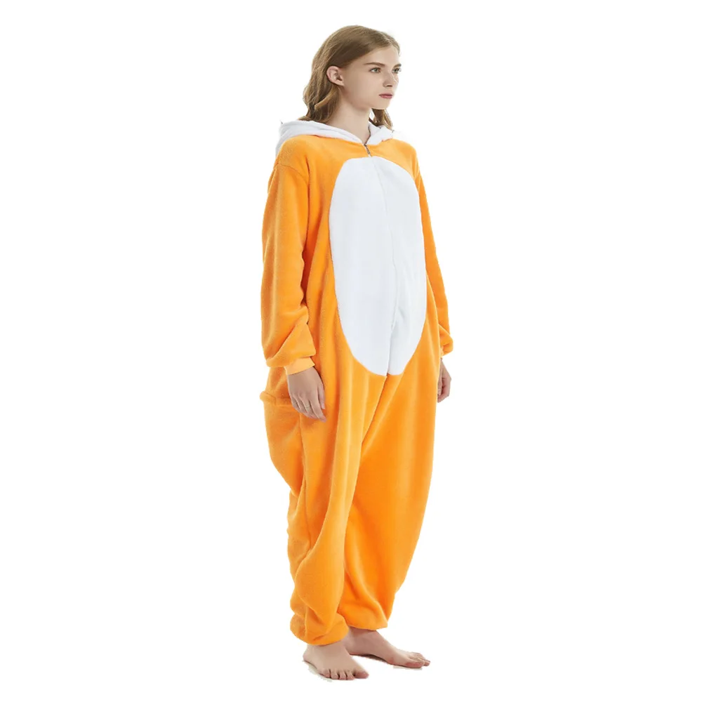 Kigurumi Fox Orange Sleep Onesie Adults 2024 Hooded Jumpsuit Lounge Wear Funny Women Pijama Yellow Home Clothing Halloween Pjs