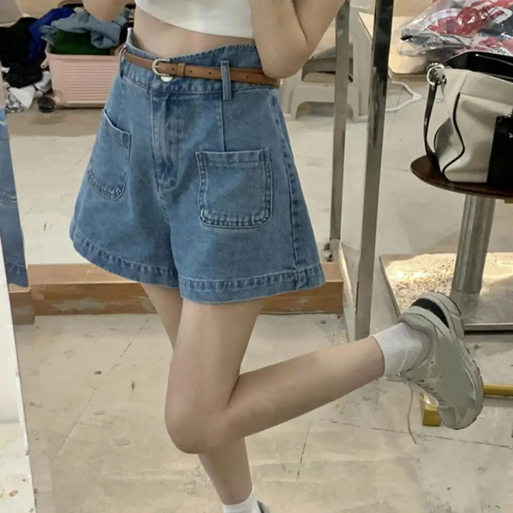 Women Denim Shorts Stylish High Waist Denim Cargo Shorts for Women Stretchy Wide Leg Summer Shorts with Pockets Zipper for A