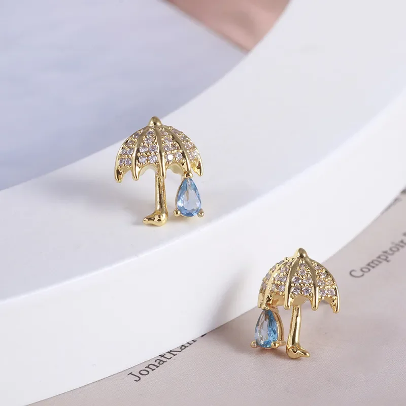 European And American Accessories Wholesale Creative Cute Little Umbrella Modeling Blue Water Drop Embellishment Fashion Earring