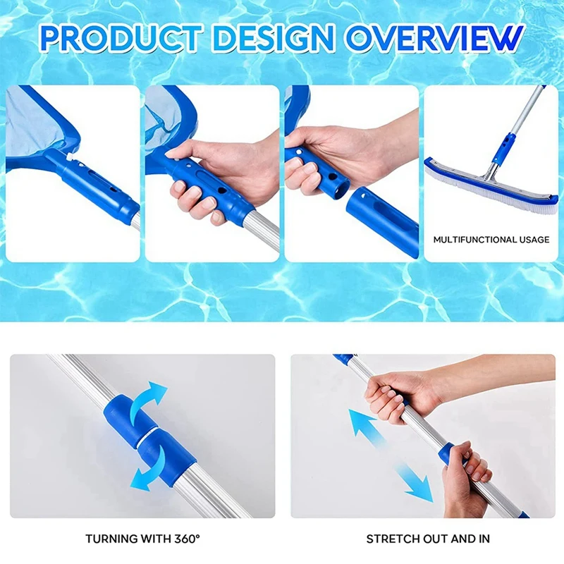 1 PCS Pool Skimmer Pool Net With 3 Section Pole, Pool Skimmer Net With Fine Mesh Net Ultra-Fine Pool Skimmer