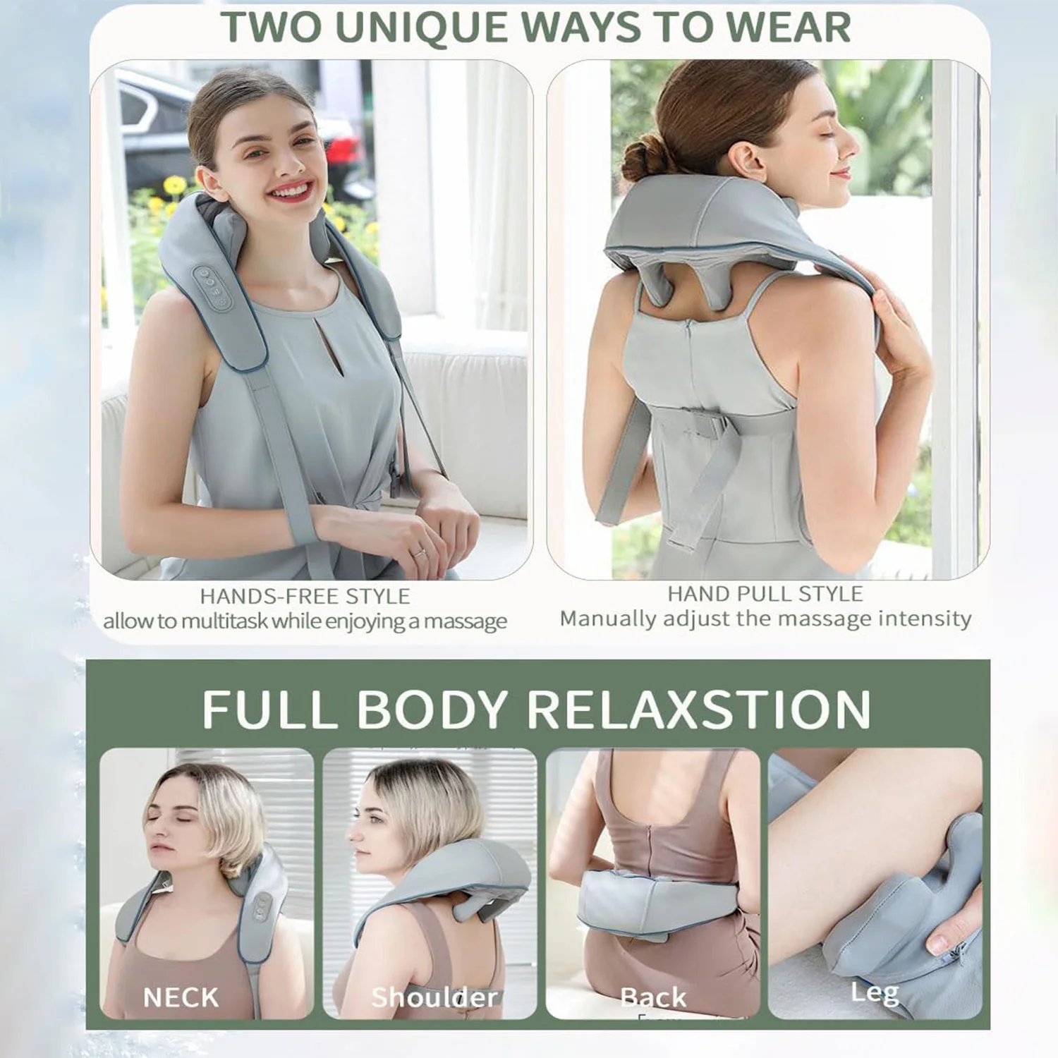 مدلك الرقبة والكتف مدلك الظهر الساخن على شكل حرف U وسادة تدليك كهربائية للعجن العميق للجسم والخصر والساق #2