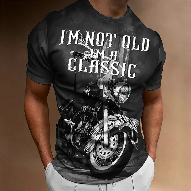 Vintage Motorbike T-Shirt Men 3D Printed Biker Tees Classic Pattern Short-Sleeved Letter Tops Men's Clothing Casual Streetwear