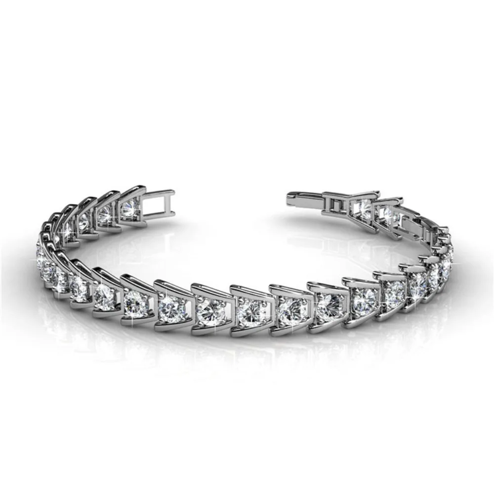 

Daisini Wide Wristband Bracelet Embellished with Premium Swarovski Crystals for Women Quality Brass with 18K White Gold Plated