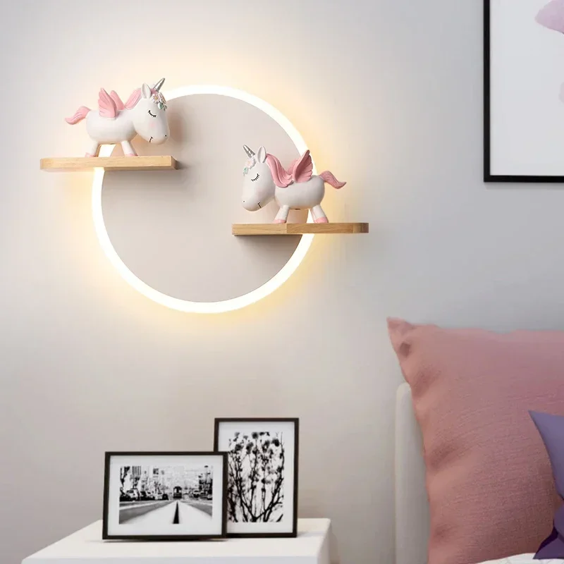 Nordic Children's Room Wall Lamp Cartoon Cute Unicorn Ornaments Kids Bedside Light Decoration Bedroom Creative Led Adjustable