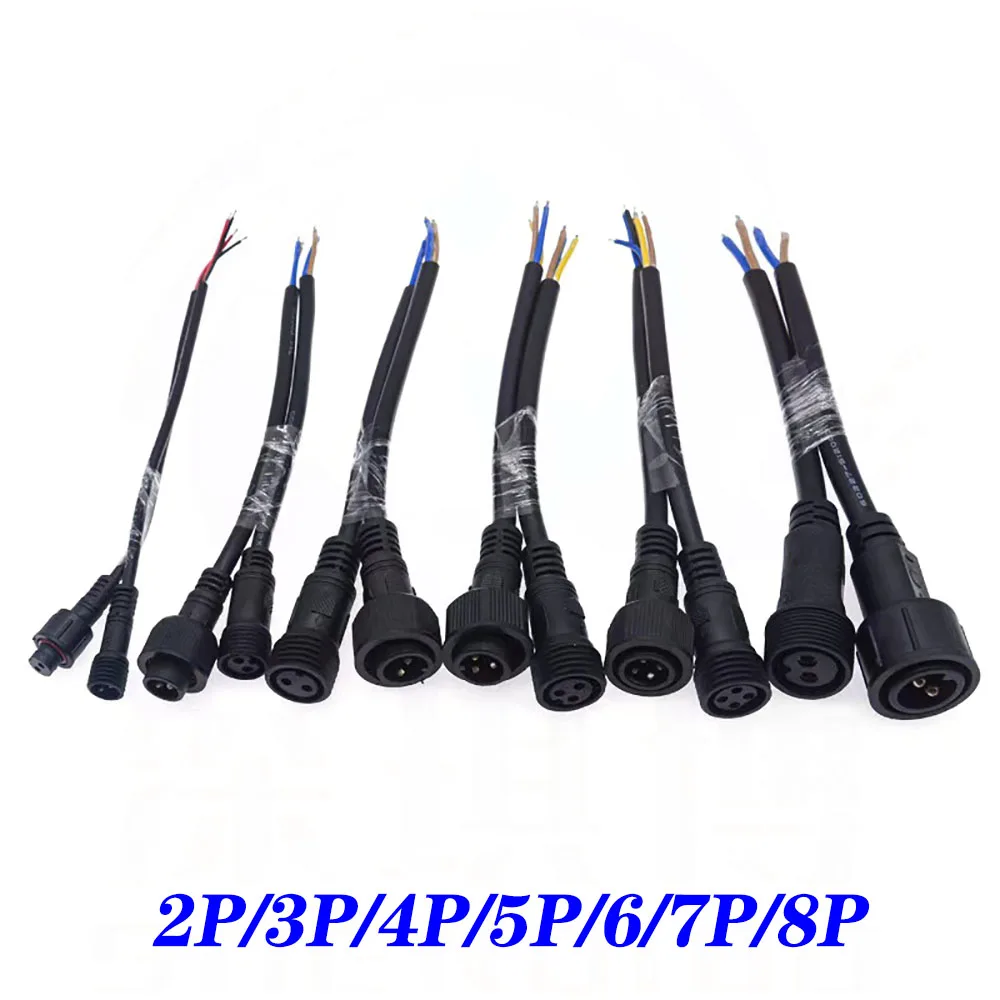 10 Satz Schwarz 2 3 4 5 6 7 8 Pin Wasserdichtes Stecker Kabel Stecker Und Buchse Für LED-Licht Streifen mit 20 cm Länge Kabel