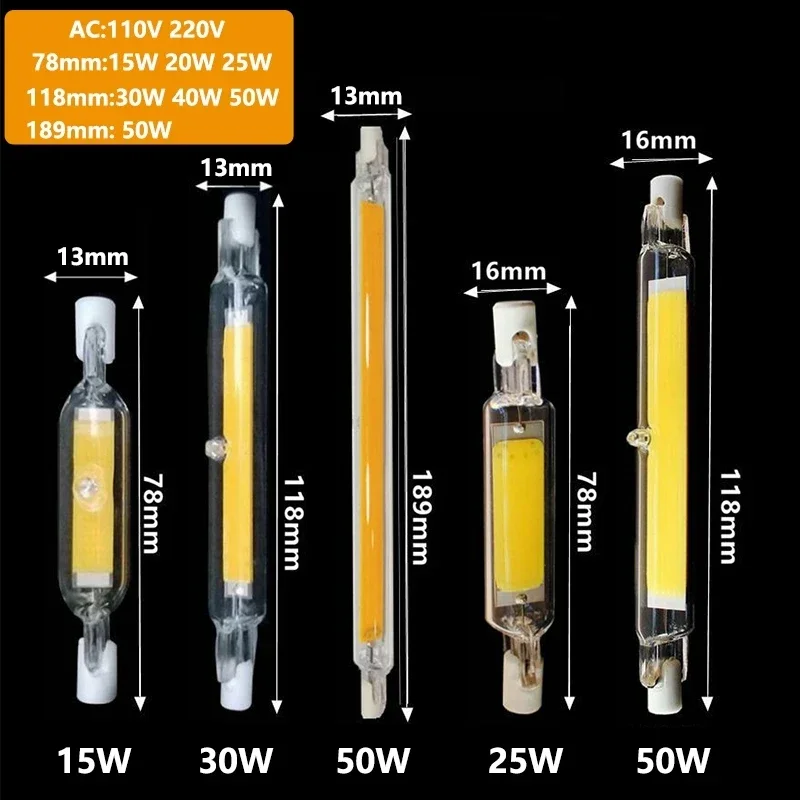 

R7S LED Glass Tube COB Bulb 78MM 118MM High Power R7S Corn Lamp J78 J118 Replace Halogen Light AC 110V 220V Lampadas Led ligths