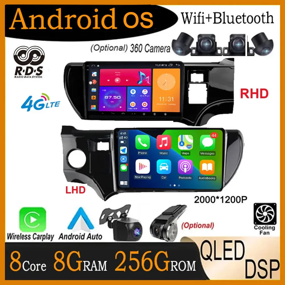 

9" Android 14 For Toyota Aqua Prius C 2011-2017 Car Radio Stereo CarPlay Andoridauto GPS Video Multimedia Player 4G Lte