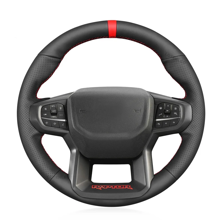 

Black Faux Leather Car Steering Wheel Cover for Ford Ranger Raptor 2022 2023 2024